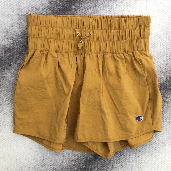 Champion Womens M Mustard Smocked High Waist Running Yoga Athletic Shorts - Picture 2 of 9